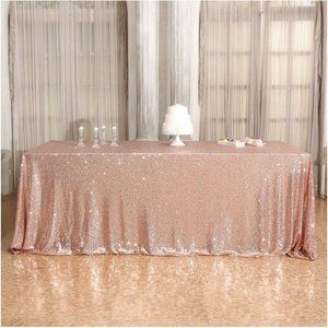 Rose Gold Sequin Tablecloth - 65 x 108inch Rectangular Glitter Tablecloth Party